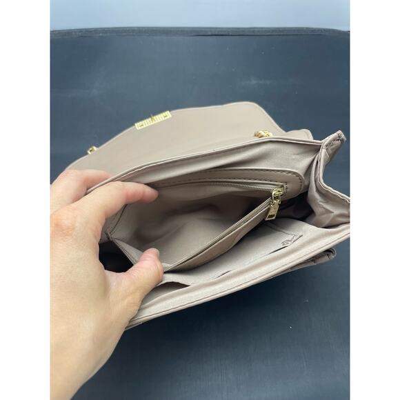 Bebe Quilted Flap Crossbody Double/Single Gold Chain Taupe Purse - Picture 7 of 11